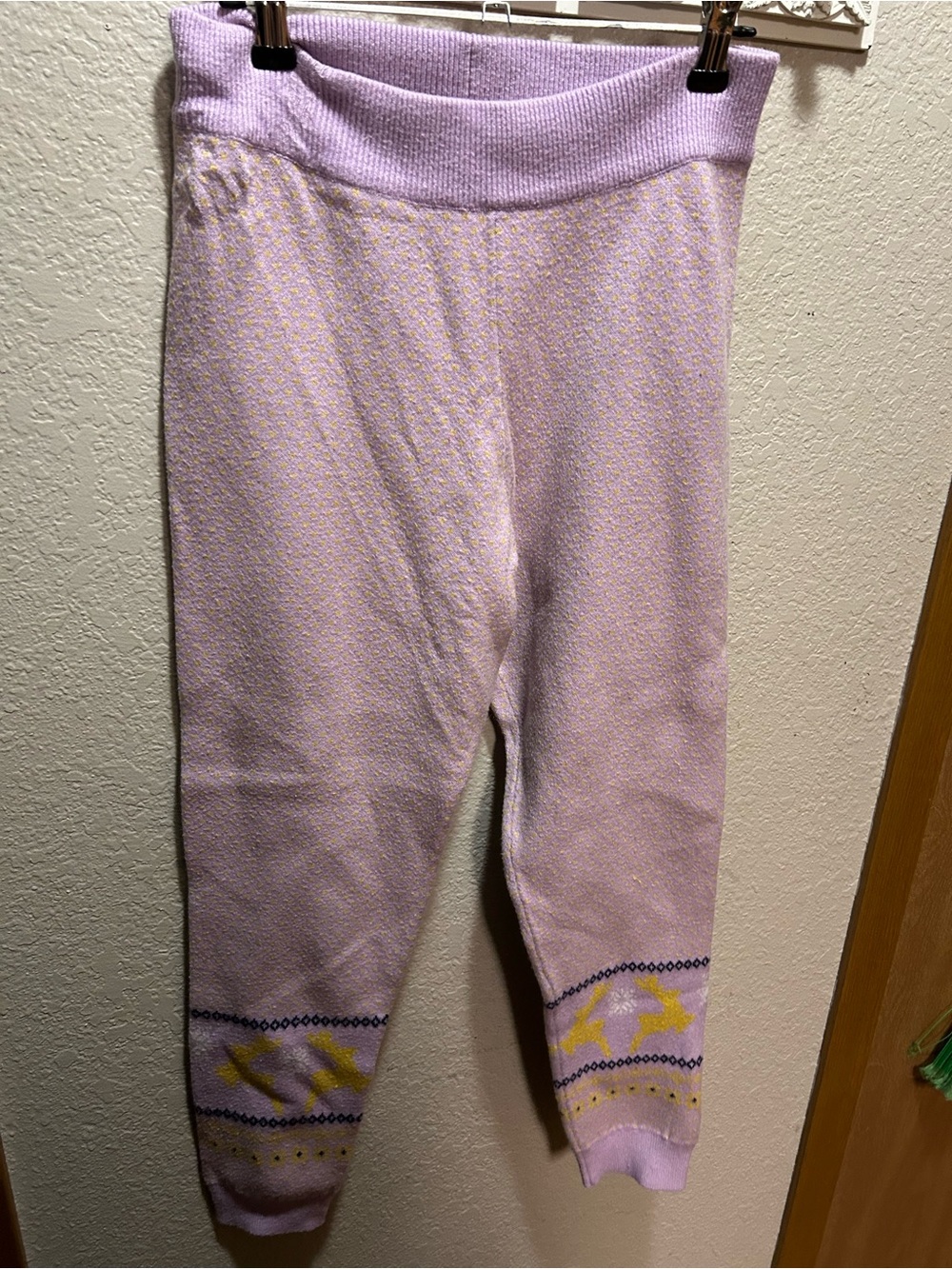 Lavender Knit Leggings with Yellow Accent Detail